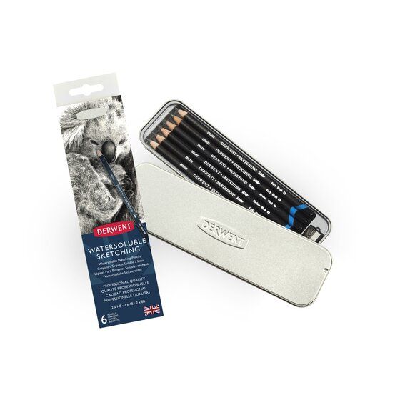 Derwent Drawing Tins 6 Watersoluble Sketching Pencils Set