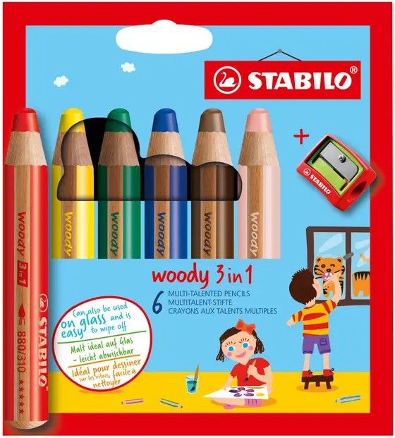 Stabilo Woody 3 in 1 Pencils set of 6 + Sharpener