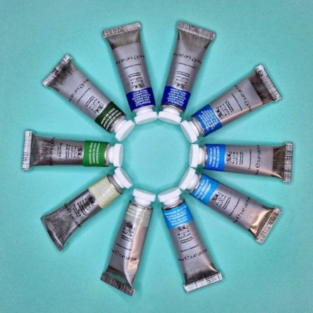 An arrangement of tubes of Winsor & Newton paint t