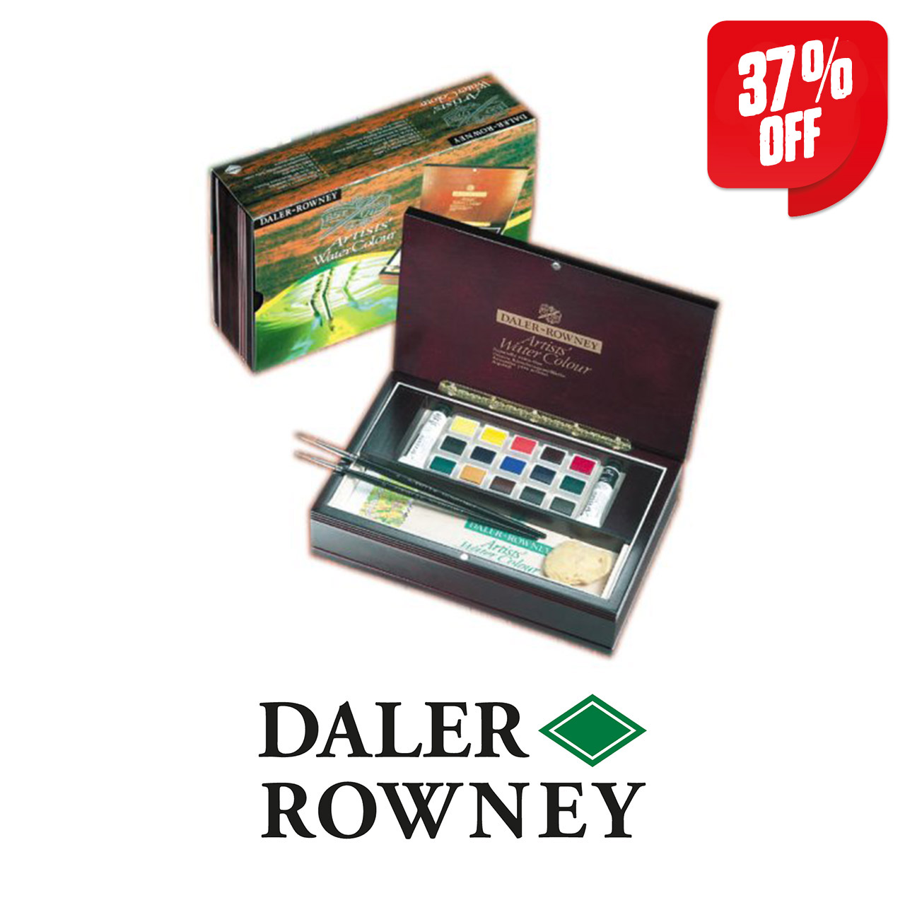 Daler-Rowney Artists Water Colour Half Pan Wooden 